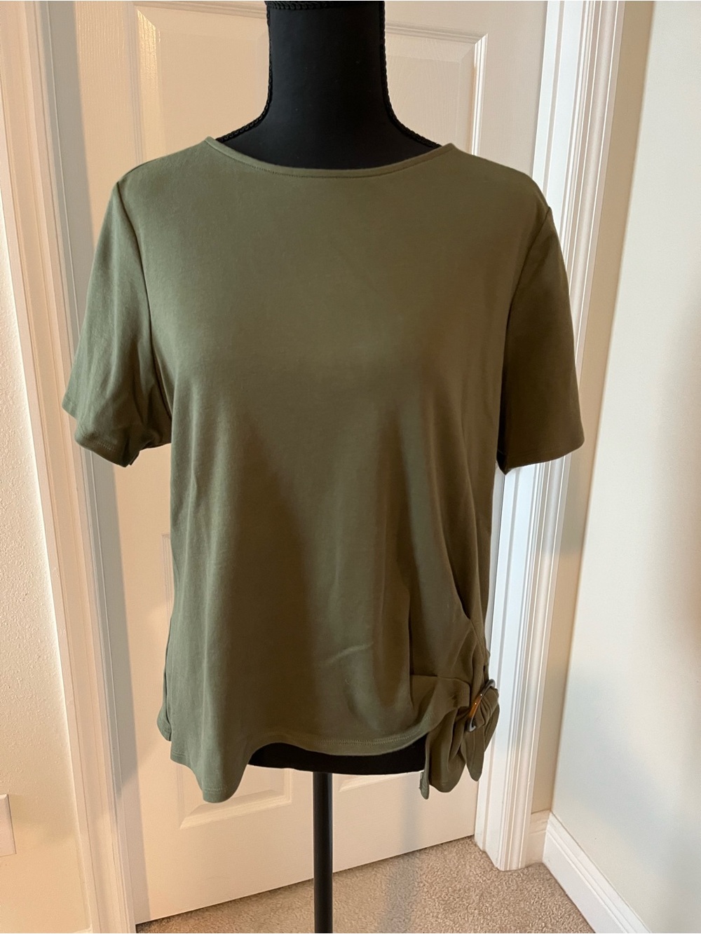 Chico's Olive Green Short Sleeve Tee with Side Knot